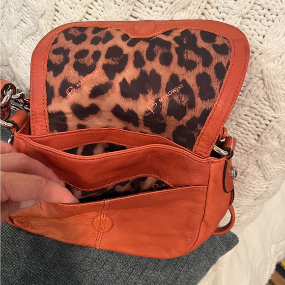 B Makowsky Leather Mini Crossbody Hand Bag Chain Strap Pumpkin/ Burnt Orange NWT - Picture 8 of 12